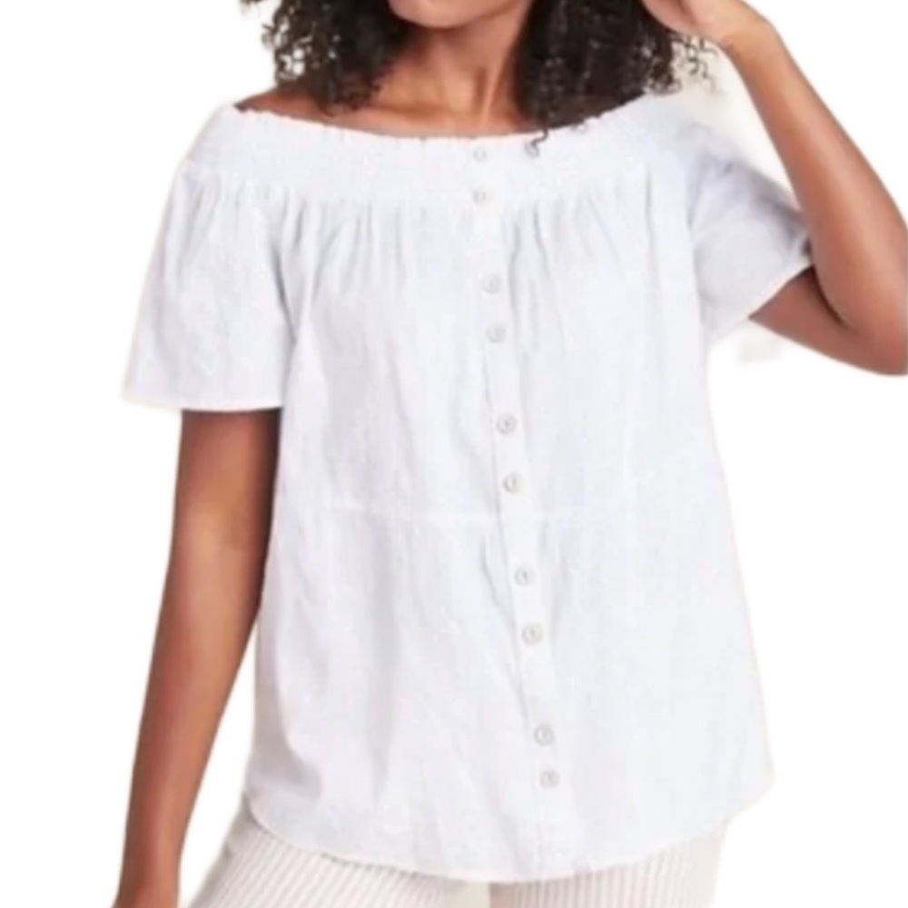 ANTHROPOLOGIE Lucille Off Shoulder Shirred Cotton Blouse